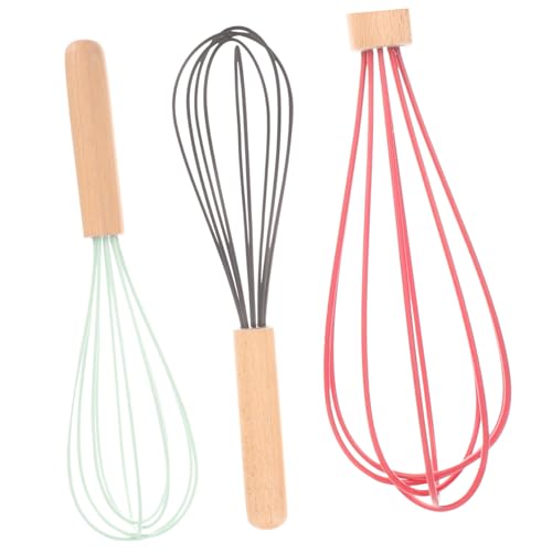 TOGEVAL 3 Stück Manueller Eierquirl mit Ergonomischem Buchenholzgriff Kabelloser Handmixer für Sahne Eiweiß und Mehl Teiliges in Schwarz Rot und Dunkelgrün Einfach zu Reinigen und von TOGEVAL