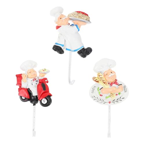 TOGEVAL 3 Stück Selbstklebende Küchen Wandhaken aus Resin mit Lustigen Kochfiguren Stabiler Halter für Bad und Küche Dekorative Aufhängung für Schlüssel Handtücher Kleidung von TOGEVAL