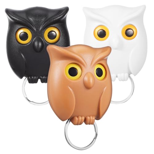TOGEVAL 3 Stück Selbstklebende Schlüsselhaken Eulenform Wandhaken Dekorativer Schlüsselhalter für Wohnung Büro Flur mit Sicherer Haftung und Einfacher Montage von TOGEVAL