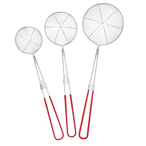 TOGEVAL 3 Stück Spaghettilöffel Teilig mit Gummigriff Feines Küchensieb und Abtropflöffel Sicherer Rand Hitzebeständig Vielseitig für Pasta Obst und Gemüse Beim Kochen und Servieren von TOGEVAL