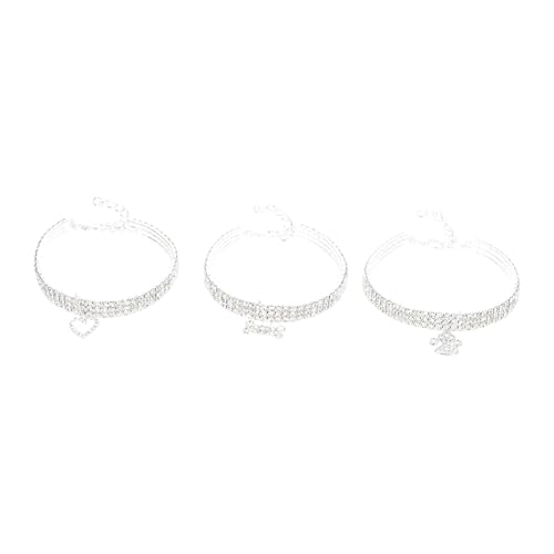 TOGEVAL 3 Stück Teiliges Silbernes Hundehalsband Elastisch Verstellbar Dekorative Katzenhalsketten für Kleine Hunde und Katzen Bequem und Langlebig von TOGEVAL