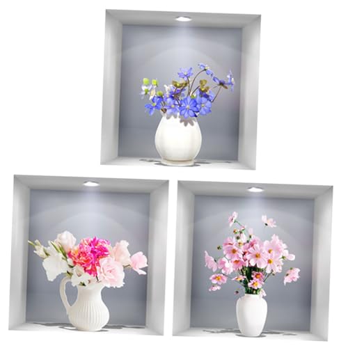 TOGEVAL 3 Stück Teiliges Wandtattoo Vase mit Selbstklebenden Blumen Wandaufklebern PVC Wandsticker für Wohnzimmer Schlafzimmer Küche Realistische Fensterdeko Einfache Anbringung Ablösbar von TOGEVAL