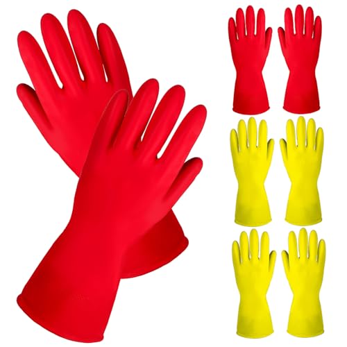 TOGEVAL 4 Paare Wiederverwendbare Gummihandschuhe Spülhandschuhe mit Rutschfester Oberfläche Elastische Haushaltshandschuhe für Reinigung Geschirrspülen Obst Pflege TOGEVAL 4 Paare Wiederverwendbare Gummihandschuhe Spülhandschuhe mit Rutschfester Oberfläche Elastische Haushaltshandschuhe für Reinigung Geschirrspülen Obst Pflege von TOGEVAL