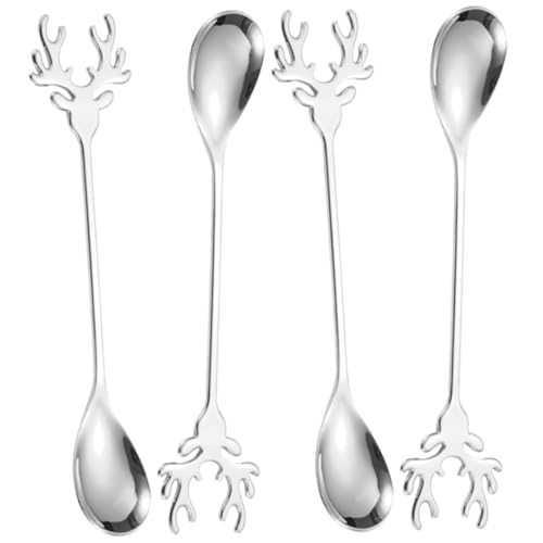 TOGEVAL 4 Stück Edelstahl Kaffeelöffel Teilig Rührlöffel mit Glattem Elchgriff Sicher für Kaffee Tee Dessert Yogurt Mixen von TOGEVAL