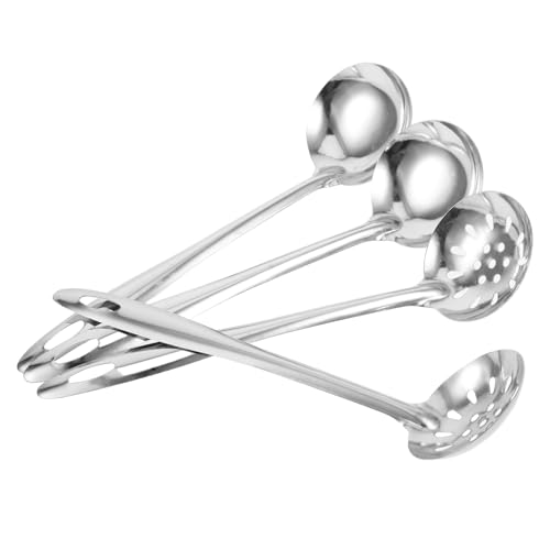 TOGEVAL 4 Stück Teiliges Hot Pot Löffel Edelstahl Colander Sieblöffel und Suppenlöffel Lange Griffe für Küche Restaurant Rostfrei Hitzebeständig Praktisch für Zuhause und Gastronomie von TOGEVAL