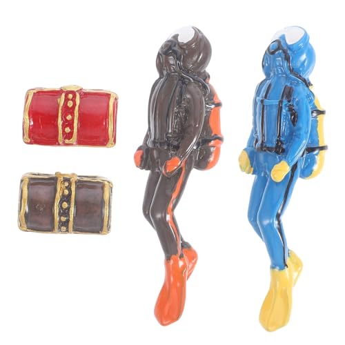 TOGEVAL 4 Stück Teiliges Resin Taucherfiguren Set mit Schatzkisten Langlebige Aquarium Deko Farbige Miniatur Unterwasserwelt für Fischbecken von TOGEVAL
