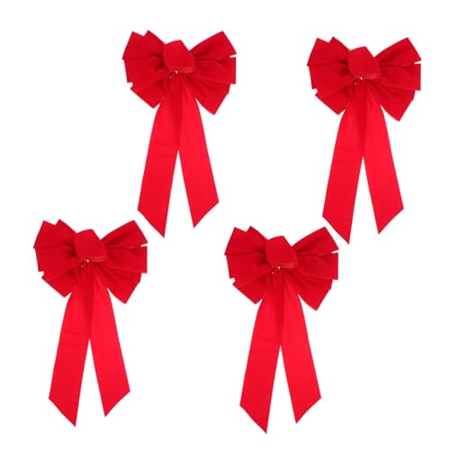 TOGEVAL 4 Stück Teiliges Weihnachtsbaum Deko aus Flauschigem Flanell Doppellagige Schleifen Vielseitig Verwendbar als Christbaumschmuck Treppengeländer und Geschenkdeko von TOGEVAL