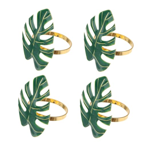 TOGEVAL 4 Stücke Teiliges Hawaii Serviettenringe aus Legierung Tropisch Grüne Monstera Design Langlebige Napkin Holder für Dinner Party Stilvolle Tischdeko und Multifunktionale von TOGEVAL