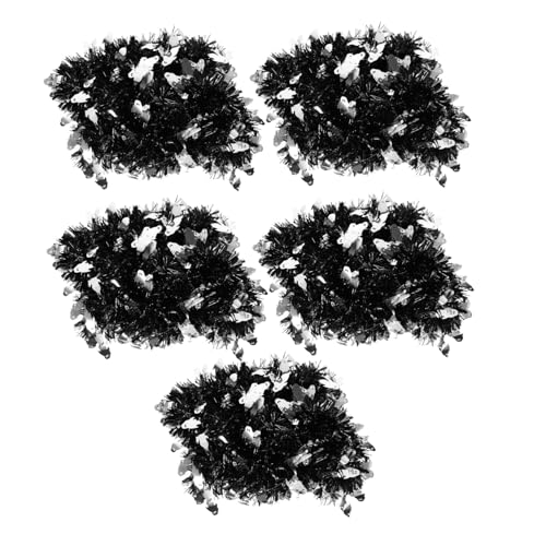 TOGEVAL 5 STK. Teiliges Halloween Deko Tinsel Girlande in Schwarz Silber mit Design Metallic Glitzernde Innen Halloween Party Dekoration für Zuhause Baum Indoor Outdoor Festgestaltung von TOGEVAL