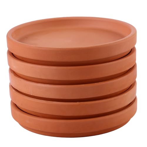 TOGEVAL 5 Stück Teiliges Keramik Pflanzgefäß Untersetzer Terrakotta Blumentopf Saucers Robust Vielseitig als Blumenuntersetzer und Organizer für Innen und Außen Geeignet von TOGEVAL