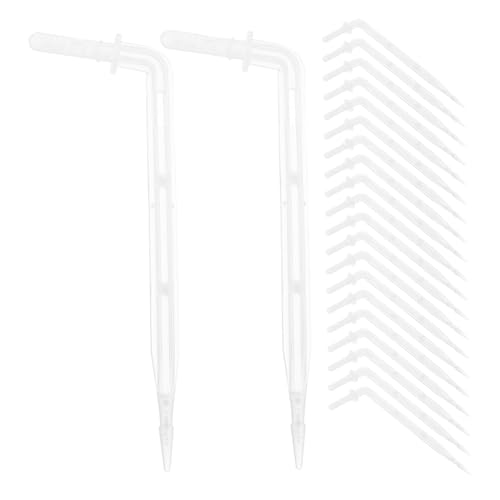 TOGEVAL 50 Stück Gebogene Tropfstrahler für Bewässerungssystem Transparenter Weißer Tropfen Automatisches Tröpfchenbewässerungskit Schlauchanschluss Wassersparend für Garten Topfpflanzen von TOGEVAL