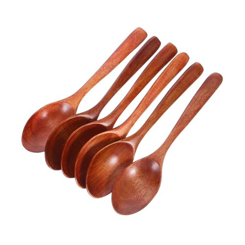 TOGEVAL 6 Stück Japanische Holzlöffel Langer Griff Natürliche Maserung Vielseitig für Honig Kaffee Tee Dessert Stilvolle Küchenutensilien Elegant für Zuhause von TOGEVAL
