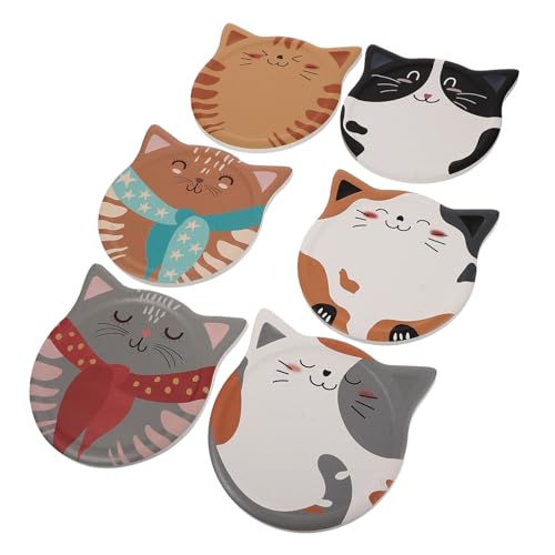 TOGEVAL 6 Stück Keramik Katzen Untersetzer Teiliges Saugfähig mit Holzrückseite Hitzebeständig Dekorativ für Küche Esszimmer Wohnzimmer Tischdeko von TOGEVAL