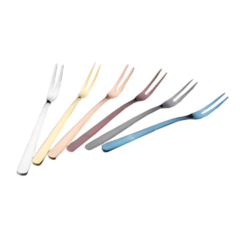 TOGEVAL 6 Stück Teiliges Bunte Edelstahl Obstgabeln Stilvolle Dessertgabeln Kreative Kleine Vorspeisengabeln Wiederverwendbar Geeignet für Partys Haushalt und Sommerveranstaltungen von TOGEVAL