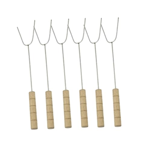 TOGEVAL 6 Stück Teiliges Edelstahl Bbq Grillgabeln mit Holzgriff Rostfreie Fleisch Gabeln für Outdoor Camping Lange Spieße zum Sicheren Grillen von Fleisch und Gemüse von TOGEVAL