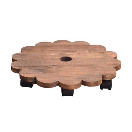 TOGEVAL Blumentopf Untersetzer Rund aus Massivem mit Drehbaren Nylonrollen Abnehmbarem Pflanzenroller für Schwere Blumentöpfe Natürliches Material mit Wasserablauf für Zuhause von TOGEVAL