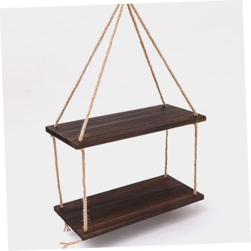 TOGEVAL Boho Wandregal aus Holz mit Doppellagiger Hängepflanzenablage und Natürlichem Hanfseil Dekoratives Wandboard zum Aufhängen von Pflanzen und Fotos Platzsparendes Wanddekor für von TOGEVAL