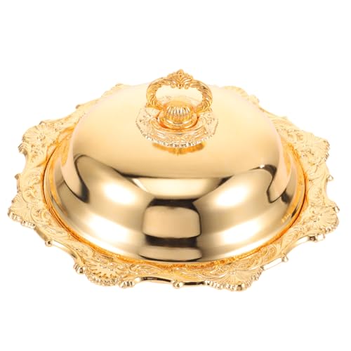 TOGEVAL Dekoratives Candy Tray aus Metall mit Golddeckel Runde Servierplatte für Snacks Obst und Schmuck Kompakte für Zuhause und Party Robust und Vielseitig Einsetzbar von TOGEVAL