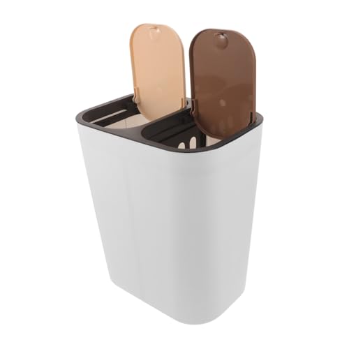 TOGEVAL Doppelter Kunststoff mülleimer mit Druckdeckel Fächer für Trocken Nassmüll Recyclebarer Küchenabfalleimer Leicht zu Reinigen Kompakter Sortierbehälter für Küche und Bad Weiß von TOGEVAL