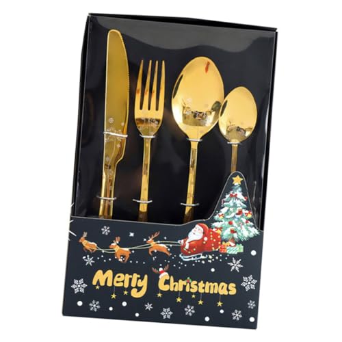TOGEVAL Edelstahl Besteckset Teilig Weihnachtsdesign mit Farbiger Plasma Beschichtung Spülmaschinenfest Robust und Kratzfest für Festessen Partys Restaurant und Familiengebrauch von TOGEVAL