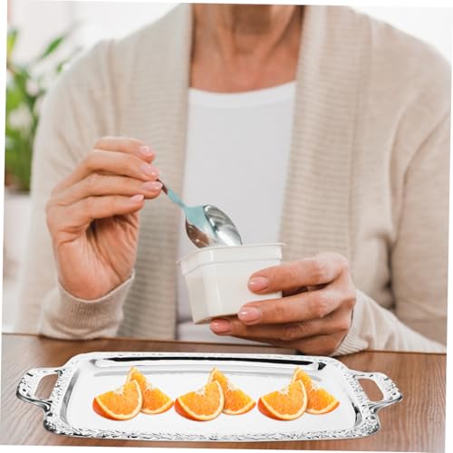 TOGEVAL Edelstahl Servierteller Rechteckig Langlebig Leicht zu Reinigen Eleganter Obst Snackteller mit Rand für Haushalt Party und Tischdekoration TOGEVAL Edelstahl Servierteller Rechteckig Langlebig Leicht zu Reinigen Eleganter Obst Snackteller mit Rand für Haushalt Party und Tischdekoration von TOGEVAL