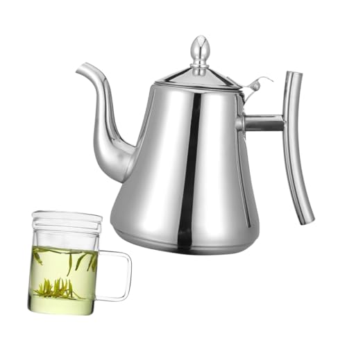 TOGEVAL Edelstahl Teekanne mit Integriertem Sieb Langlebiger Wasserkocher mit Ergonomischem Griff Glänzend Polierte Oberfläche für Zuhause und Gastronomie Spülmaschinengeeignet von TOGEVAL