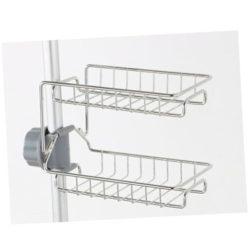 TOGEVAL Edelstahl Wasserhahn Organizer mit Doppellagigem Ablagekorb Verstellbarer Schwammhalter für Küchenspüle Rostfrei Kratzfest ohne Bohren für Seife und Spültuch Einfach zu Montieren von TOGEVAL