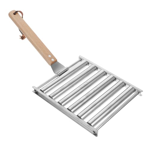 TOGEVAL Edelstahl Wurstgrill mit Abnehmbarem Holzgriff Hitzebeständiges Rollgestell für Camping Barbecue Praktisch und Tragbar für Hot Dogs und Bratwürste im Garten und Outdoor Einsatz von TOGEVAL