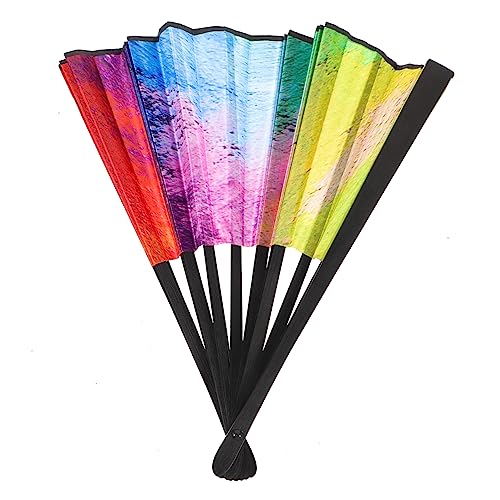 TOGEVAL Faltbarer Handfächer in Schwarz mit Farbigem Satinstoff Leichter Stabiler Fächer für Tanz Hochzeit Tragbar und Kompakt als Dekoration und Accessoire von TOGEVAL