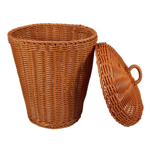 TOGEVAL Rattan-geflochtener Aufbewahrungskorb Mit Deckel Multifunktionaler Abfallkorb Für Zuhause Stabil Und Praktisch Für Wohnzimmer Badezimmer Und Büro von TOGEVAL