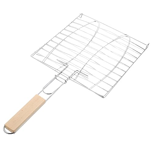 TOGEVAL Grillkorb für Fisch und Robustes Grillzubehör mit Holzgriff für BBQ Camping und Picknick Gleichmäßige Wärmeverteilung für Steak und Grillgemüse von TOGEVAL