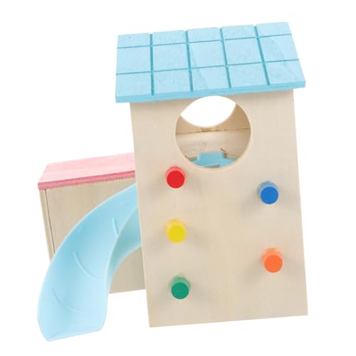 TOGEVAL Hamster Holzhaus mit Rutsche und Leiter Buntes Kauspielzeug und Versteck Atmungsaktives Kleintier Spielplatz für Nagetiere Robustes Haustier Übungsparadies Gemütliches Versteck von TOGEVAL