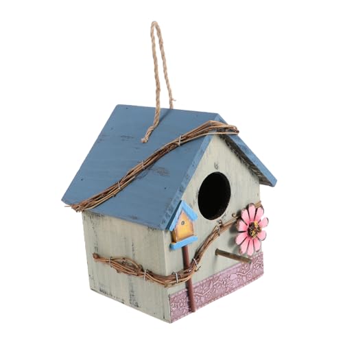 TOGEVAL Holz Vogelhaus zum Hängen mit Haken und Dach Wetterfestes Futterhäuschen für Wildvögel im Garten Dekoratives Nistkasten Ornament für Terrasse und Außenbereich Grün Lackiert von TOGEVAL