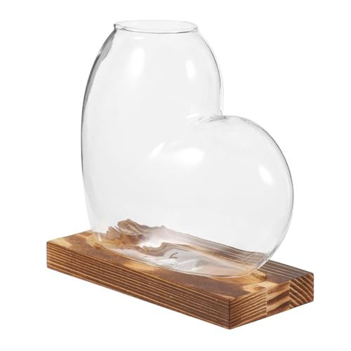 TOGEVAL Hydroponische Glasvase mit Holzsockel Kleine Terrarium vermehrungsstation für Zimmerpflanzen Transparente Wasserpflanzen deko Geeignet für Schreibtisch und Ablagefläche von TOGEVAL