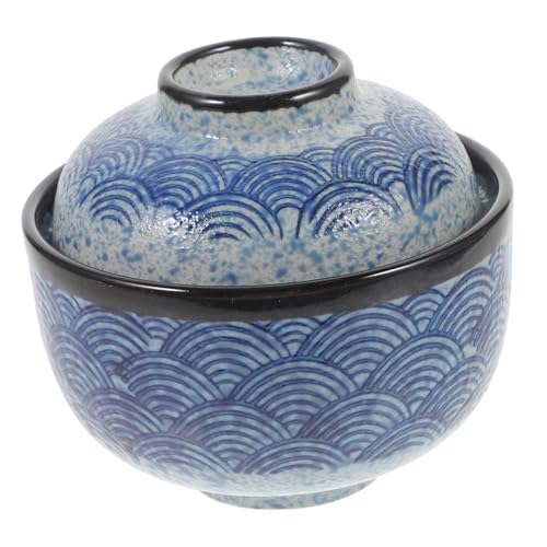 TOGEVAL Japanische Keramische Suppenschüssel mit Deckel Hitzebeständig Wellenmuster für Miso Vogelnest Mikrowellengeeignet Praktisches Küchen dampfgeschirr TOGEVAL Japanische Keramische Suppenschüssel mit Deckel Hitzebeständig Wellenmuster für Miso Vogelnest Mikrowellengeeignet Praktisches Küchen dampfgeschirr von TOGEVAL
