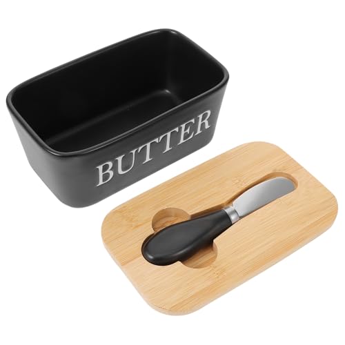 TOGEVAL Keramik Butterdose mit Messer Butterbehälter für Küche Restaurant Käse Butteraufbewahrung Stilvoll Kompakt Leicht zu Reinigen von TOGEVAL