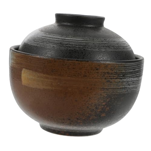 TOGEVAL Keramik Suppenschüssel mit Deckel Japanischer Retro Stil Kürbisform Ofenfestes Porzellan Untertasse und Löffel Design für Haushalt und von TOGEVAL