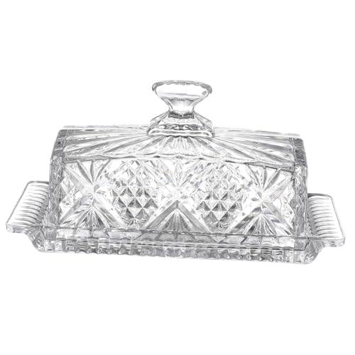 TOGEVAL Kristallglas Butterdose mit Deckel Rechteckige Aufbewahrungsbox Königliches Europäisches Design Eleganter Butterbehälter für Frische Butter Robustes Glas für Küche und Esszimmer von TOGEVAL