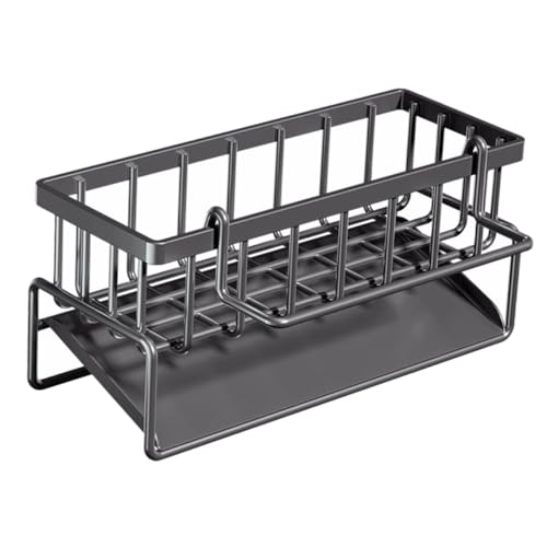 TOGEVAL Küchenspüle Organizer mit Abtropffläche Multifunktionaler Schwammhalter und Seifenhalter Platzsparendes Aufbewahrungsregal für Schwämme Bürsten und Spültücher Langlebiges Material von TOGEVAL