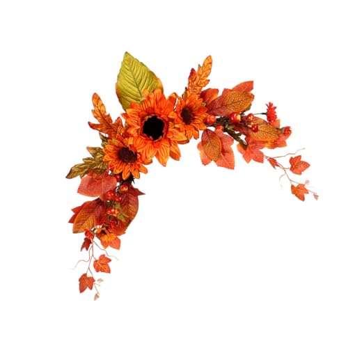 TOGEVAL Künstlicher Ahornblatt Türkranz Herbstlicher Dekokranz zum Aufhängen Simulierter Sonnenblumen-Girlande für Haustür und Feierdeko DIY Herbstliche Türdeko für Thanksgiving und von TOGEVAL