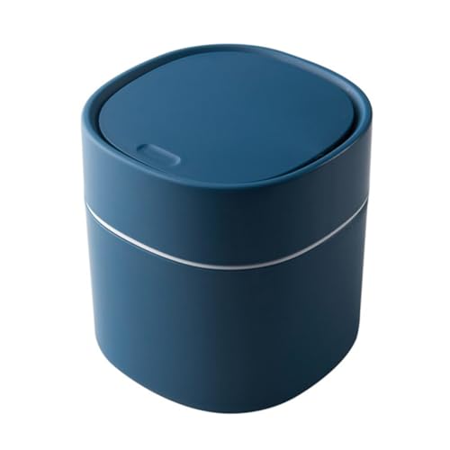 TOGEVAL Mini Desktop Abfalleimer mit Pressdeckel Kompakt aus Rostfreiem Pp material Vielseitig für Büro Küche Bad Wohnzimmer Geeignet Praktischer Tischabfallbehälter in Blau von TOGEVAL