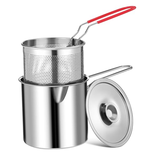TOGEVAL Mini Fritteusen Set Öl Frittiertopf Edelstahl Bratpfanne Edelstahl Bratpfanne Tragbare Fritteuse Frittierkorb Ölfiltertopf Multifunktionaler Öltopf von TOGEVAL