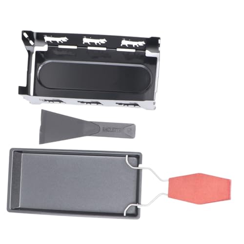 TOGEVAL Mini Käse Grillset mit Antihaft Backblech Hitzebeständigem Holzgriff Tragbar für Camping und Küche Inklusive Kleinem Spatel und Schwarzem Herdgestell für Käsefondue und Outdoor von TOGEVAL