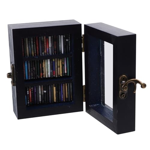 TOGEVAL Miniatur Holz Bücherregal mit Mini Büchern Realistisches Puppenhaus Deko Stressabbauendes Mini Regal aus Holz als Büro Tischdeko und Geschenk gegen Angst von TOGEVAL