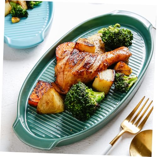 TOGEVAL Ovaler Keramik back Servierteller mit Griffen Ofenfestes Backgeschirr Glatte Oberfläche Leicht zu Reinigen für Küchen und Tischdekoration Kleines Modell in Dunkelgrün TOGEVAL Ovaler Keramik back Servierteller mit Griffen Ofenfestes Backgeschirr Glatte Oberfläche Leicht zu Reinigen für Küchen und Tischdekoration Kleines Modell in Dunkelgrün von TOGEVAL