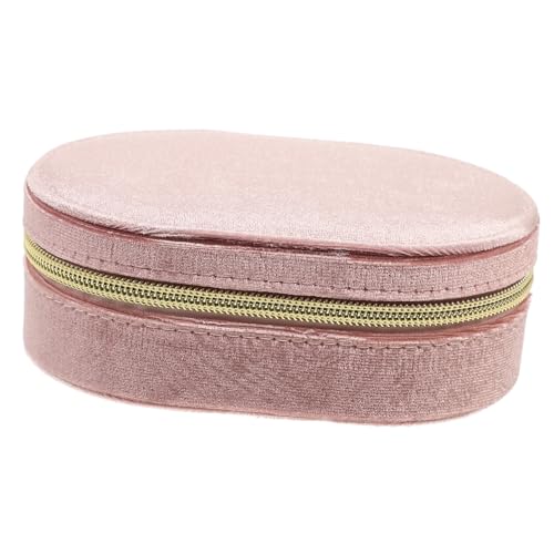TOGEVAL Ovaler Schmuckkasten aus Weichem Tragbare Schmuckbox mit Schwammfutter Kleiner Organizer für Halsketten Ringe Ohrringe als Reise schmuckkästchen in Rosa von TOGEVAL