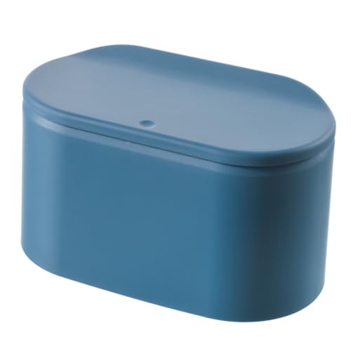 TOGEVAL Press Button Mülleimer mit Deckel Blau Großer Quadratischer Desktop Abfallbehälter aus Langlebigem Kunststoff Geruchsneutral Einfach zu Bedienen für Wohnzimmer Küche und Haushalt von TOGEVAL