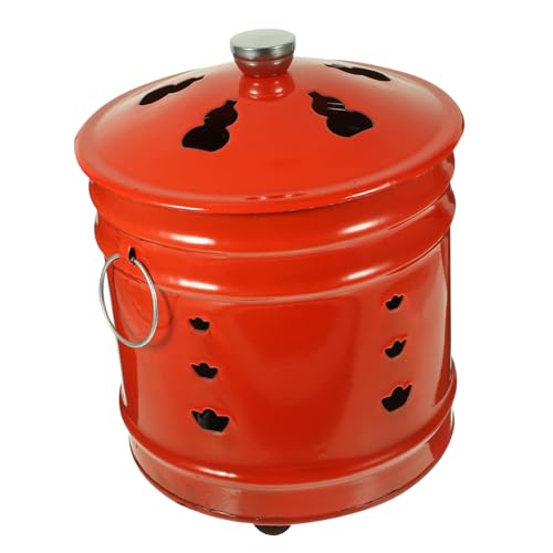 TOGEVAL Robuster Incinerator Barrel in Rot mit Belüftungslöchern Langlebiger Brennofen für Garten und Haushalt Mobiler Verbrennungstonne für Sicheres Verbrennen im Außenbereich von TOGEVAL