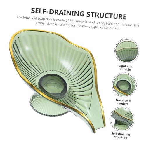 TOGEVAL Selbstentwässernde Seifenschale aus Transparentem Kunststoff mit Goldfarbenem Rand Multifunktionaler Seifenhalter und Schmuckablage für Bad Küche Waschbecken rutschfest Langlebig von TOGEVAL