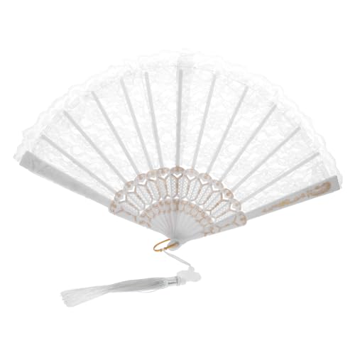 TOGEVAL Spitzenfächer Handventilator Falten Gefaltet Handfächer Für Damen Faltbar Mini Tragbarer Fan Hochzeit Handfächer Faltbarer Handlüfter Fan-hand Handgebläse Weiß Metall von TOGEVAL